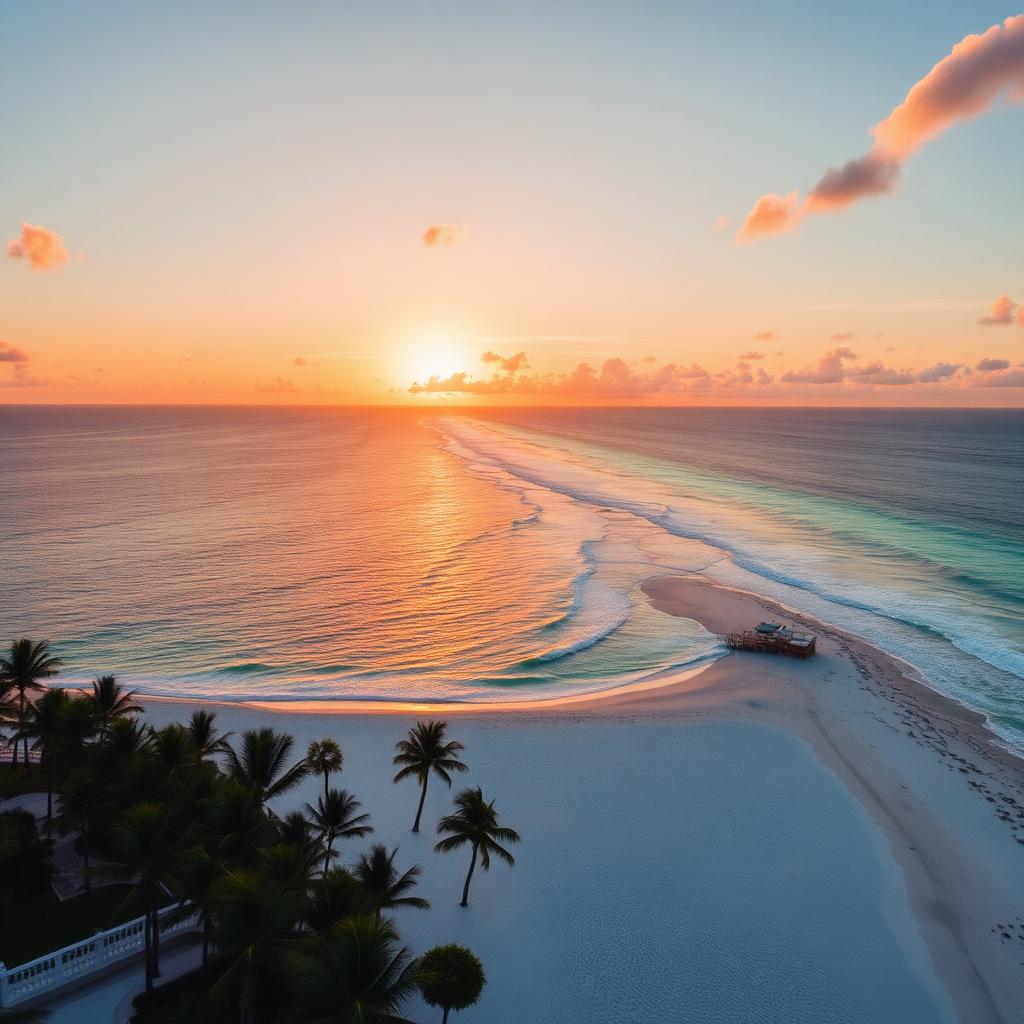 Sunset over Delray Beach with palm trees and the Atlantic Ocean